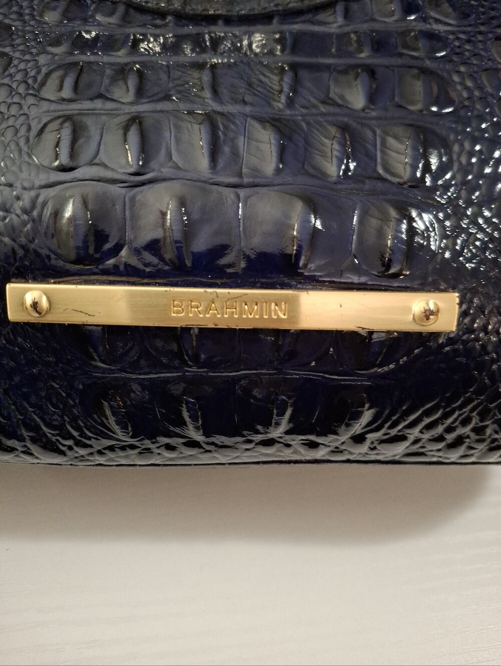 Brahmin Deep Cobalt Blue Melbourne Croc Embossed Leather Shoulder Bag - Picture 6 of 8